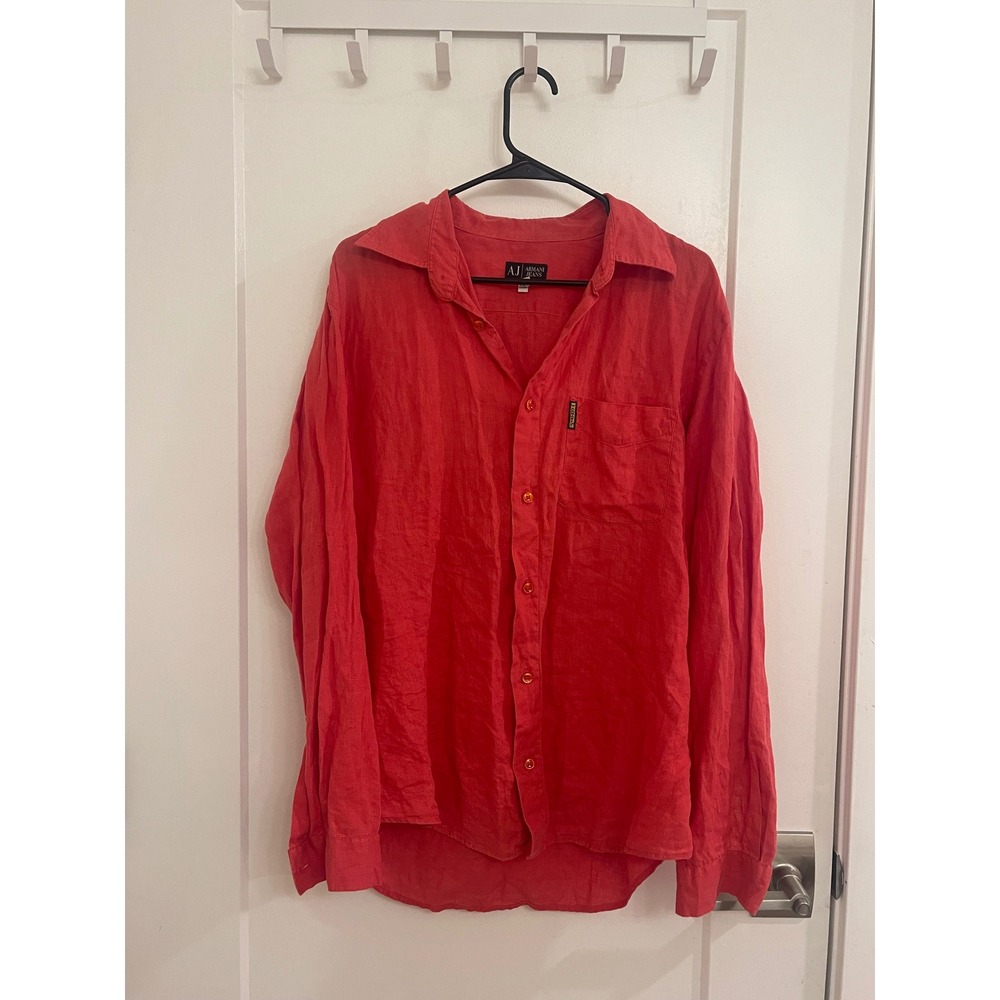 Vintage‎ Armani Linen Coral Blouse Button Up Summer Euro Breathable